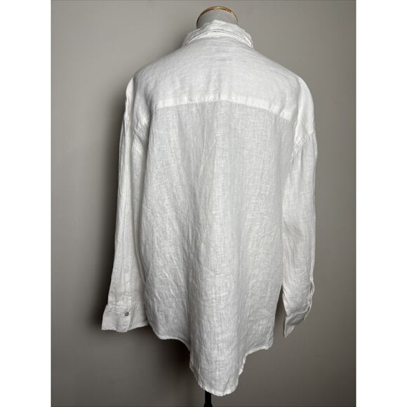 Nicole Miller White Linen Blouse Sz M Coastal Button Up Long Sleeve Quiet Luxury - Picture 2 of 8